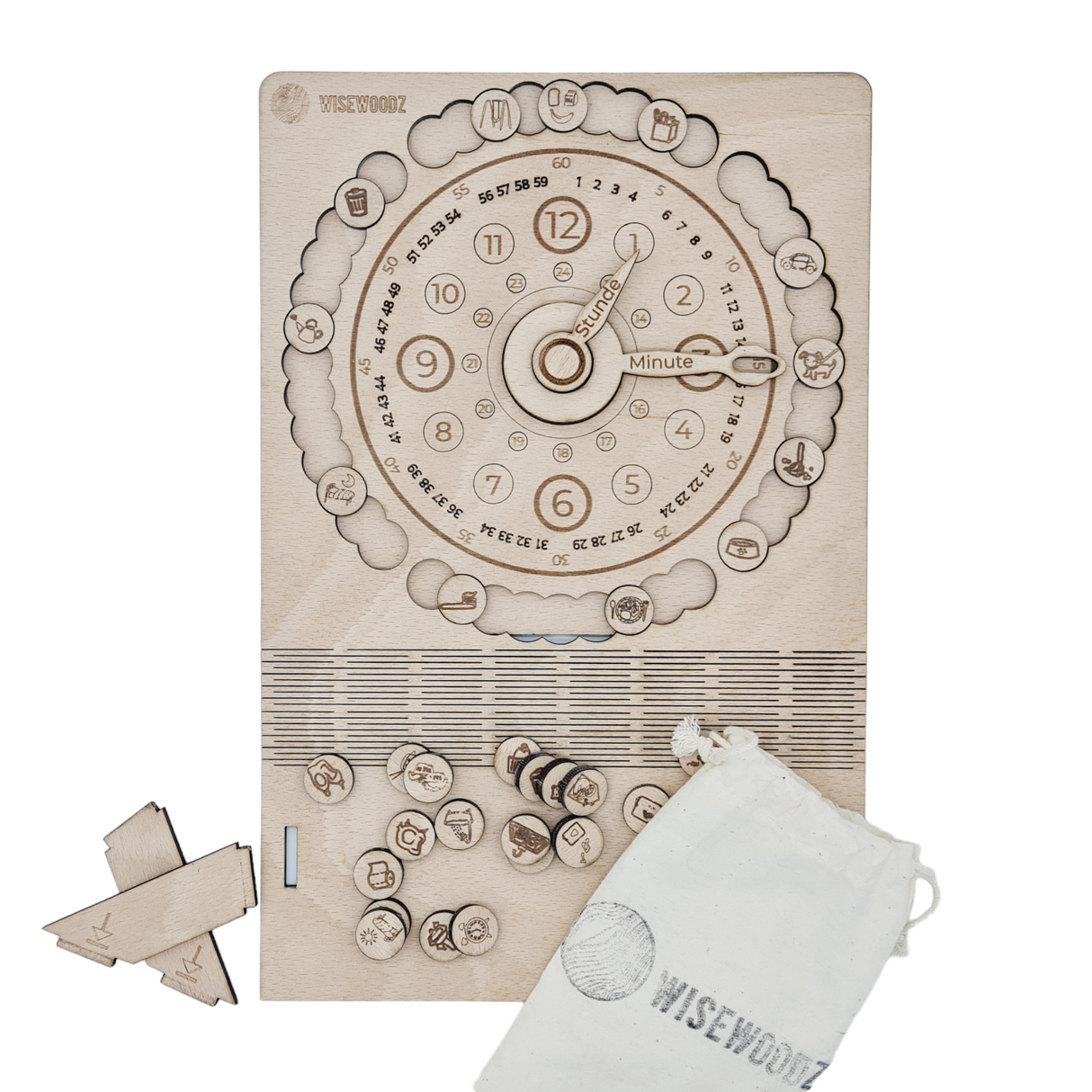 Wisewoodz Uhrzeit und Routine Lernbrett