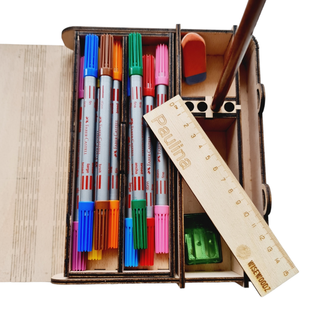 Nachhaltiges Holzlineal mit Lesehilfe