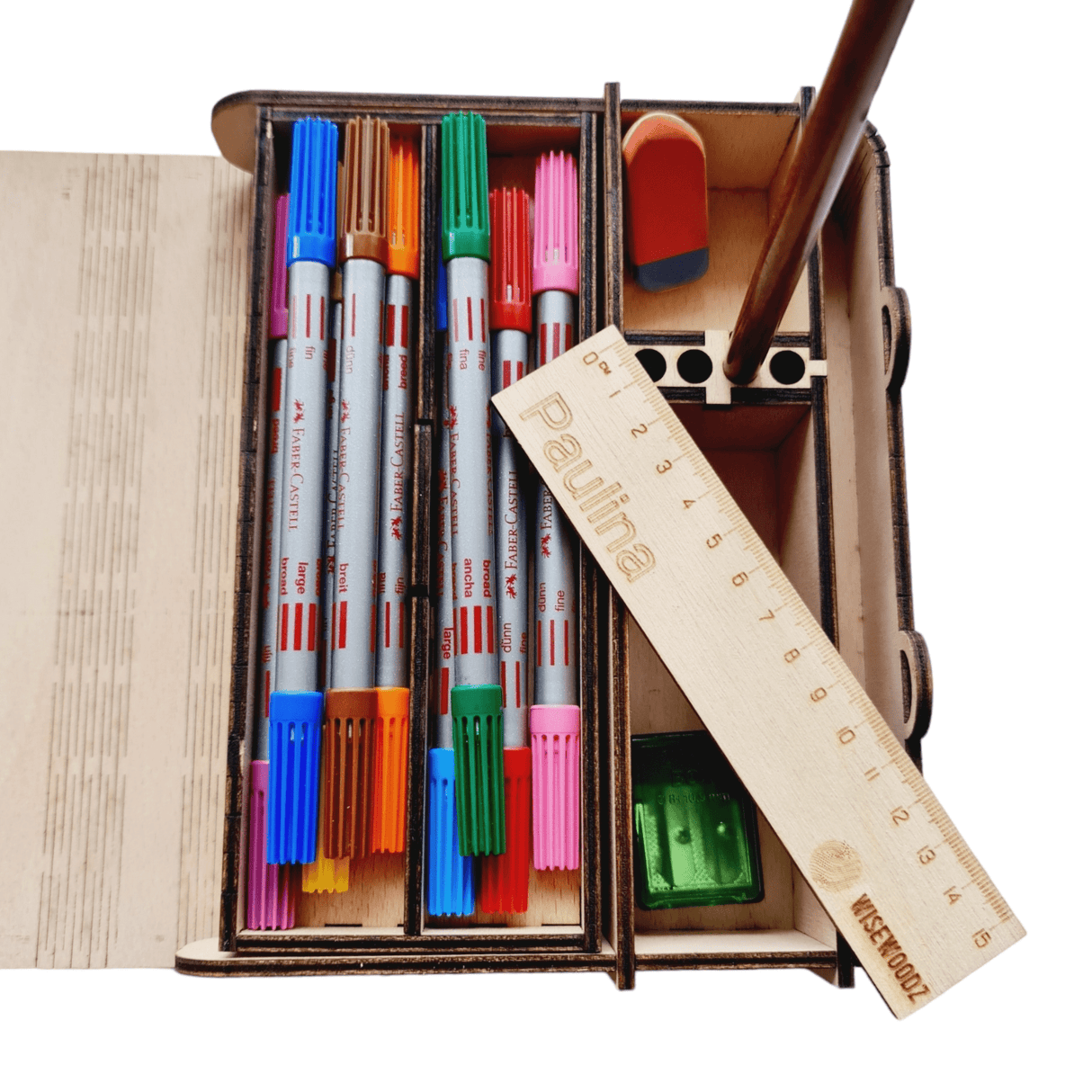 Holz Schreibwaren und Federtasche mit Gravur für Kinder