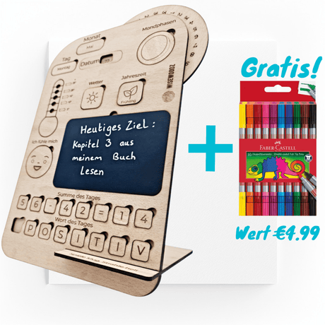 Kinder Tagesplaner aus Holz mit Zielen, Wetter, Jahreszeiten, Matheaufgaben, Wörter lernen und mehr