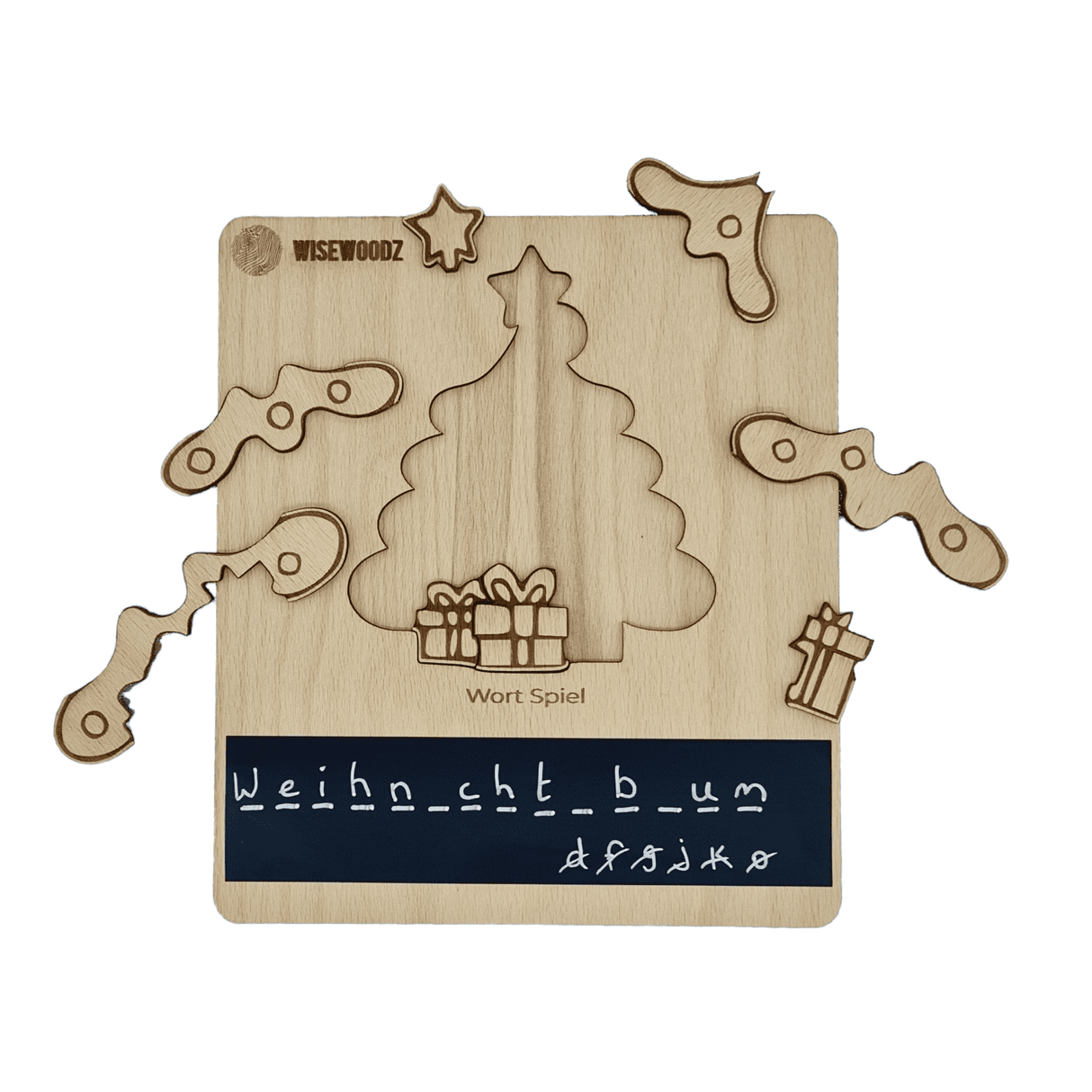 Wisewoodz Weihnachten Wort, Rechtschreibung Holzspiel