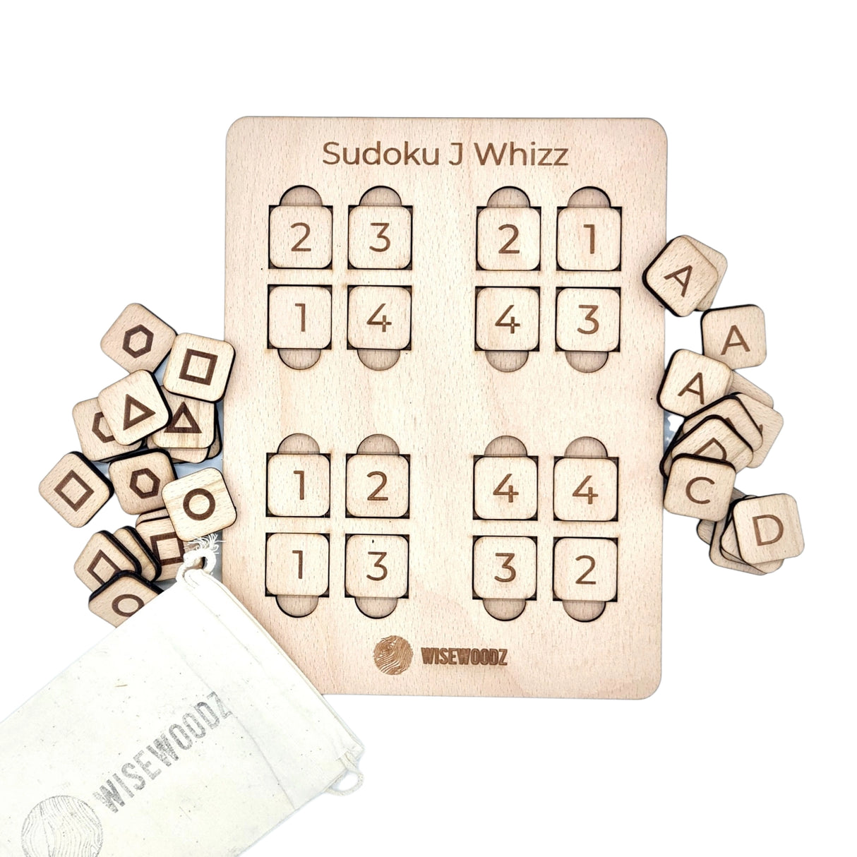 Wisewoodz Junior Sudoku Whizz made from wood 4x4 – Eco-friendly Sudoku Game  – wisewoodz